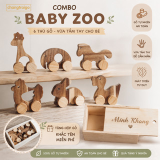 Bộ thú BABY ZOO, kèm hộp gỗ, combo đồ chơi Montessori, quà tặng sinh nhật thôi nôi Chàng Trai Gỗ