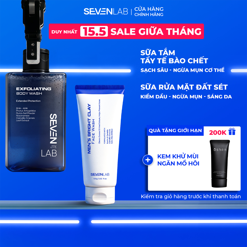 Combo sữa rửa mặt ngừa mụn và sữa tắm tẩy tế bào chết nam giới SEVENLAB ...