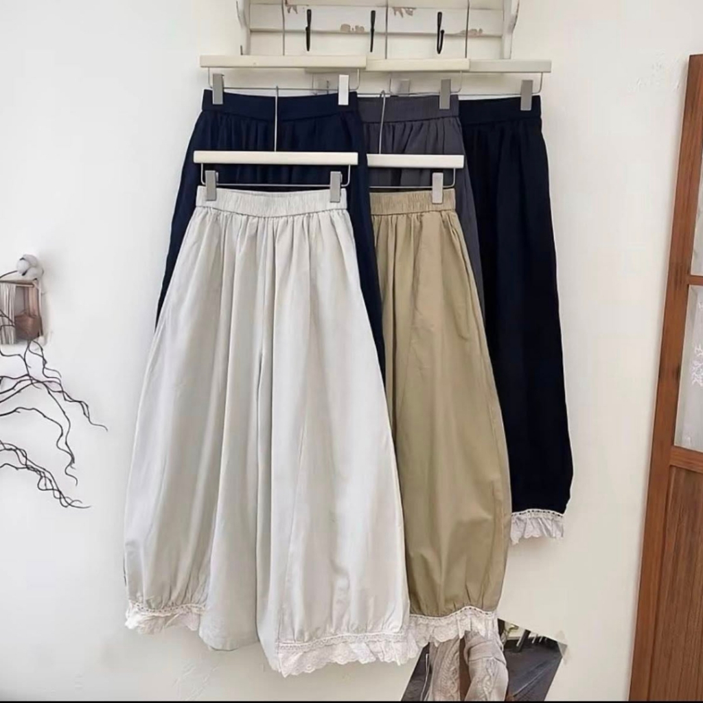 QUẦN ỐNG RỘNG ZYND - Quần thụng cotton thô ống phối ren cạp chun phong cách vintage Nhật Bản, vibe mùa thu - DĐ-M026
