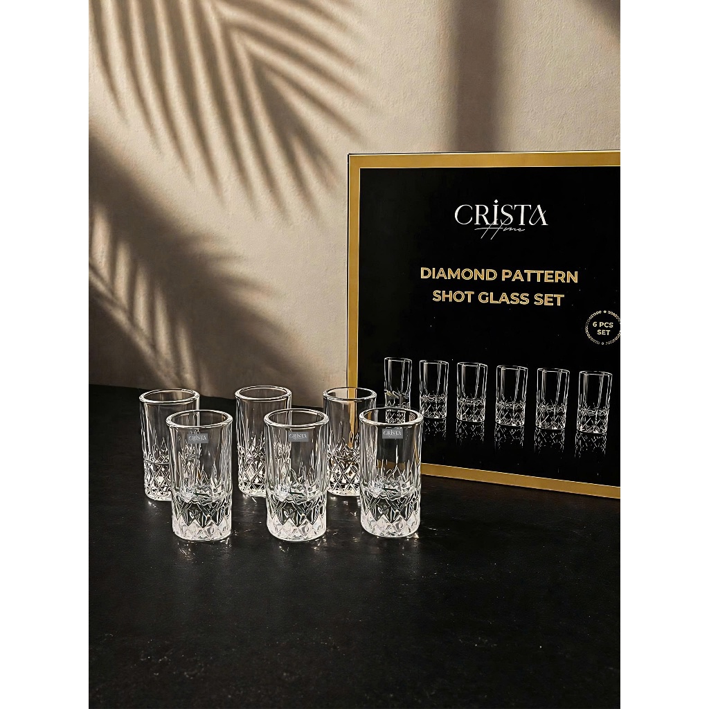 Bộ 6 Ly Rượu Thủy Tinh Vân Kim Cương 30ML Crista Home Cao Cấp -  60252
