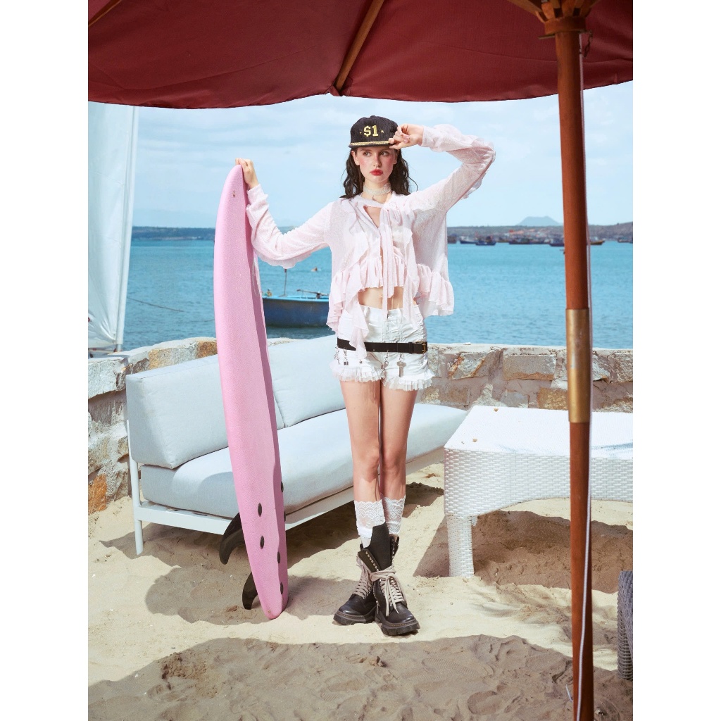 Remmus | Lacey Knit Top - Áo dệt kim xuyên thấu phối bèo - BST SUMMER SLUMBER