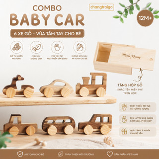Bộ phương tiện BABY CAR, kèm hộp gỗ, combo đồ chơi Montessori, quà tặng sinh nhật Chàng Trai Gỗ
