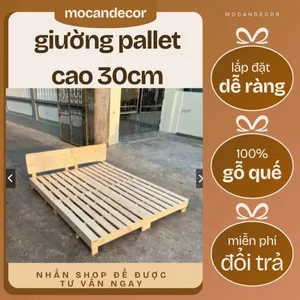 Giường pallet gỗ quế thơm, giường gỗ đa dạng kích thước cao 30cm(có video hướng dẫn lắp)