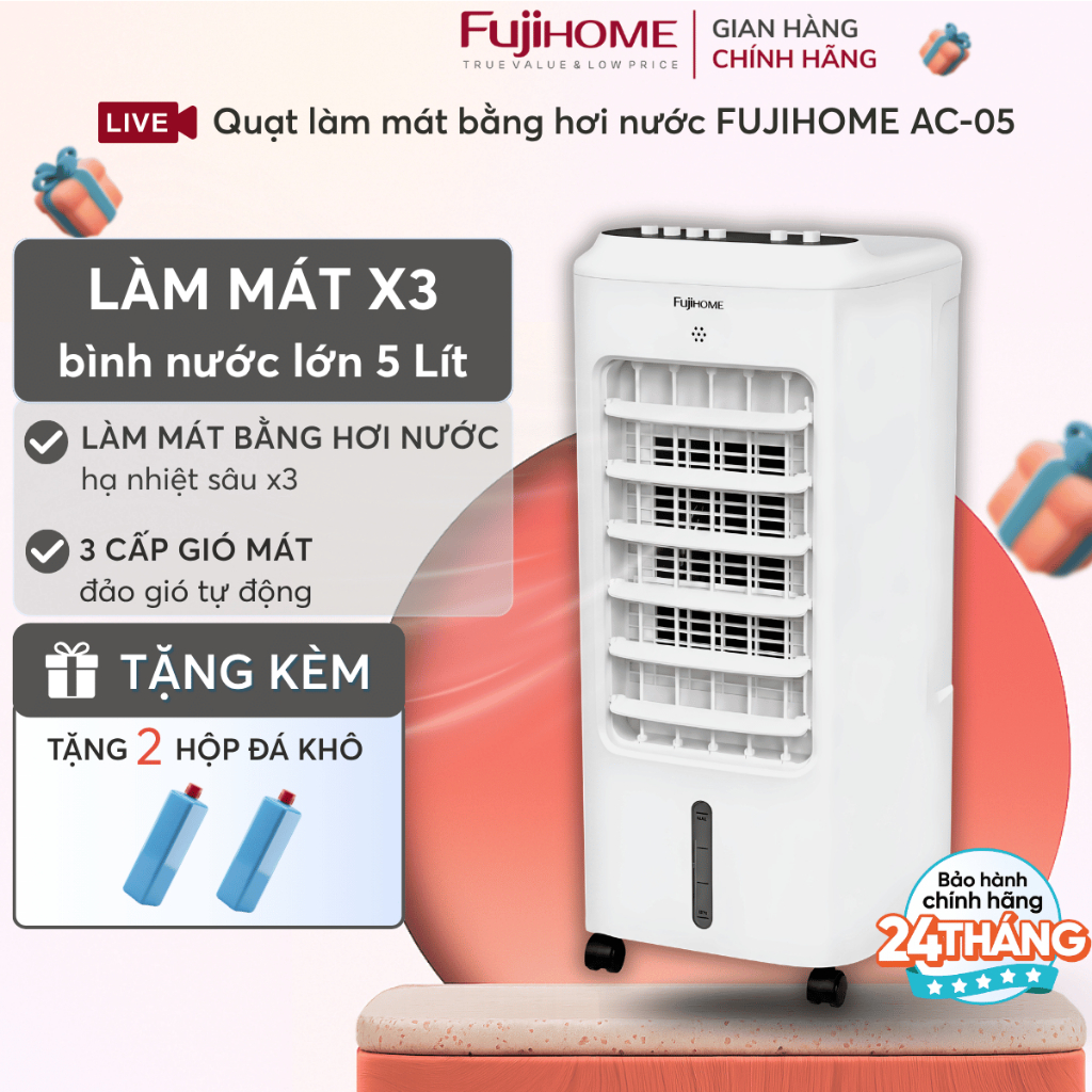 Quạt làm mát hơi nước tiết kiệm điện Nhập Khẩu FUJIHOME AC-05 lọc bụi, quạt điện phun sương