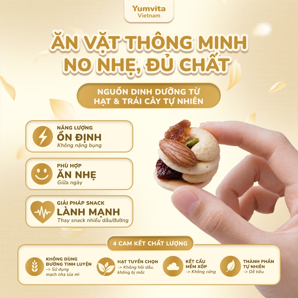 [MUA 2 GIẢM 40%] Bánh Hạt Dinh Dưỡng Yumvita - 200gr Kết hợp 5 loại hạt và trái cây đến từ Đắk Lắk