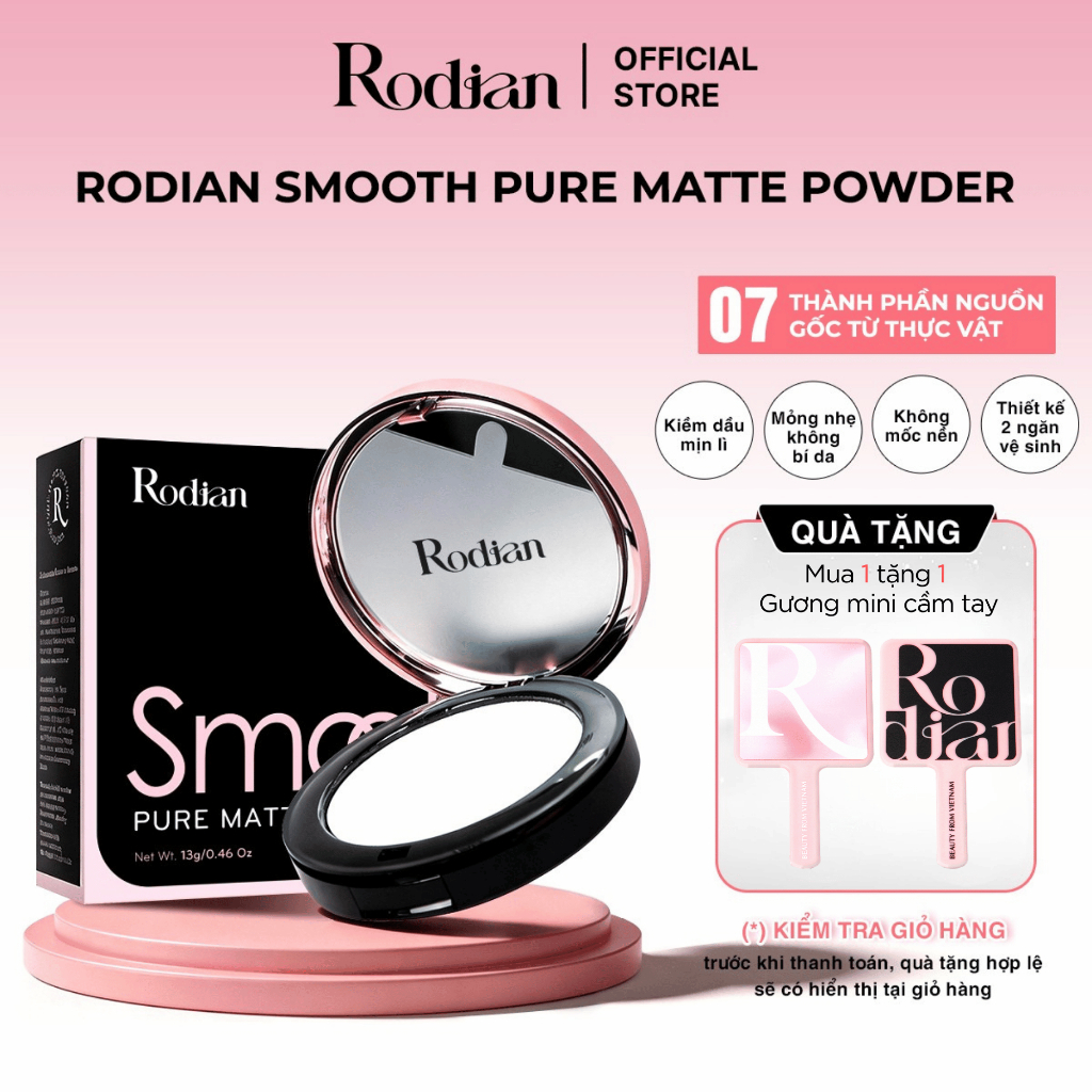 Phấn Nén Kiềm Dầu Rodian Smooth Pure Matte Powder 24h - Phấn Phủ Trang Điểm Mềm Mại Lâu Trôi 13gr
