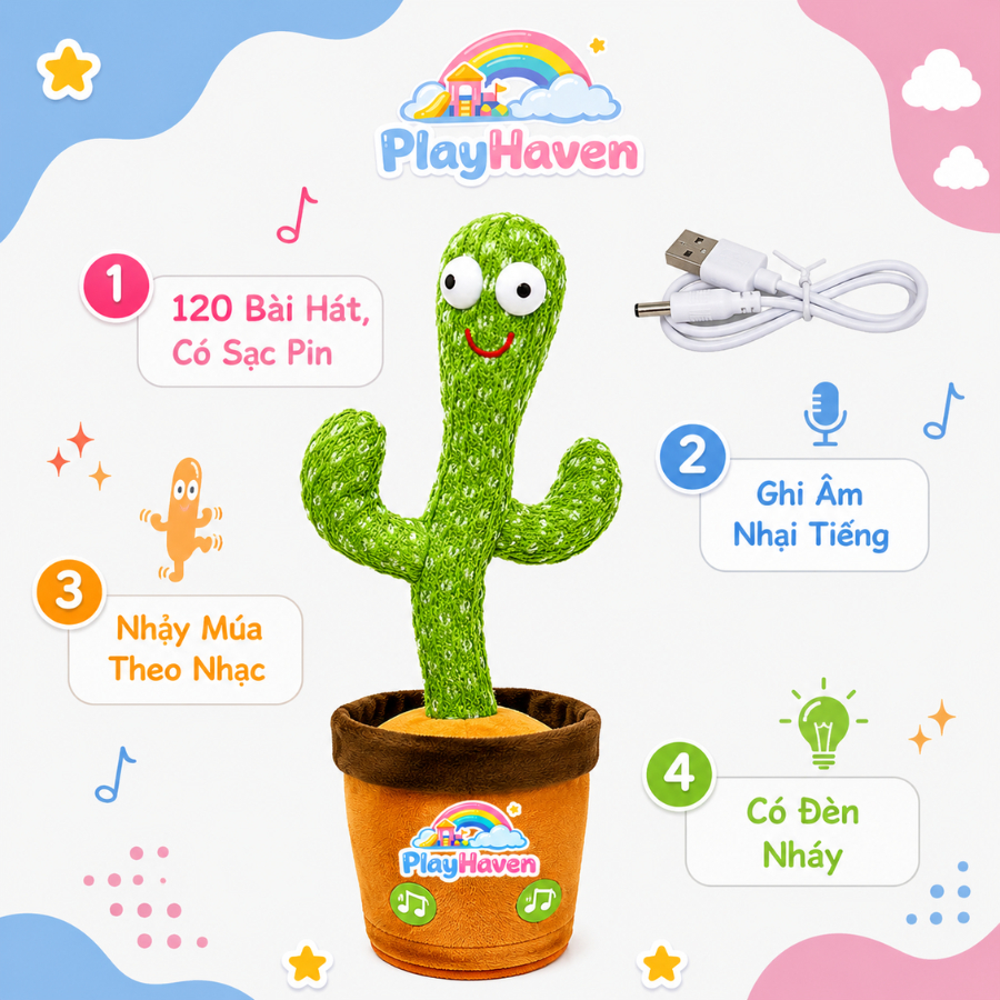 Đồ Chơi Nhại Tiếng Cho Bé Xương Rồng & Vịt Biết Nói Phát Nhạc Vui Nhộn