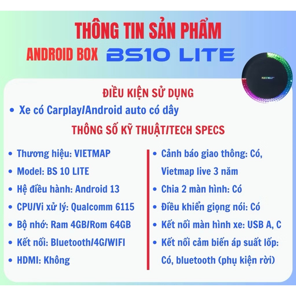 Android Box Ô Tô VIETMAP BS10 Lite (4-64)
