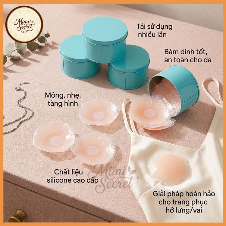 Miếng dán ngực Silicone –  Hộp 5 đôi – dán ngực mặc váy hở lưng, trễ vai dùng lại nhiều lần