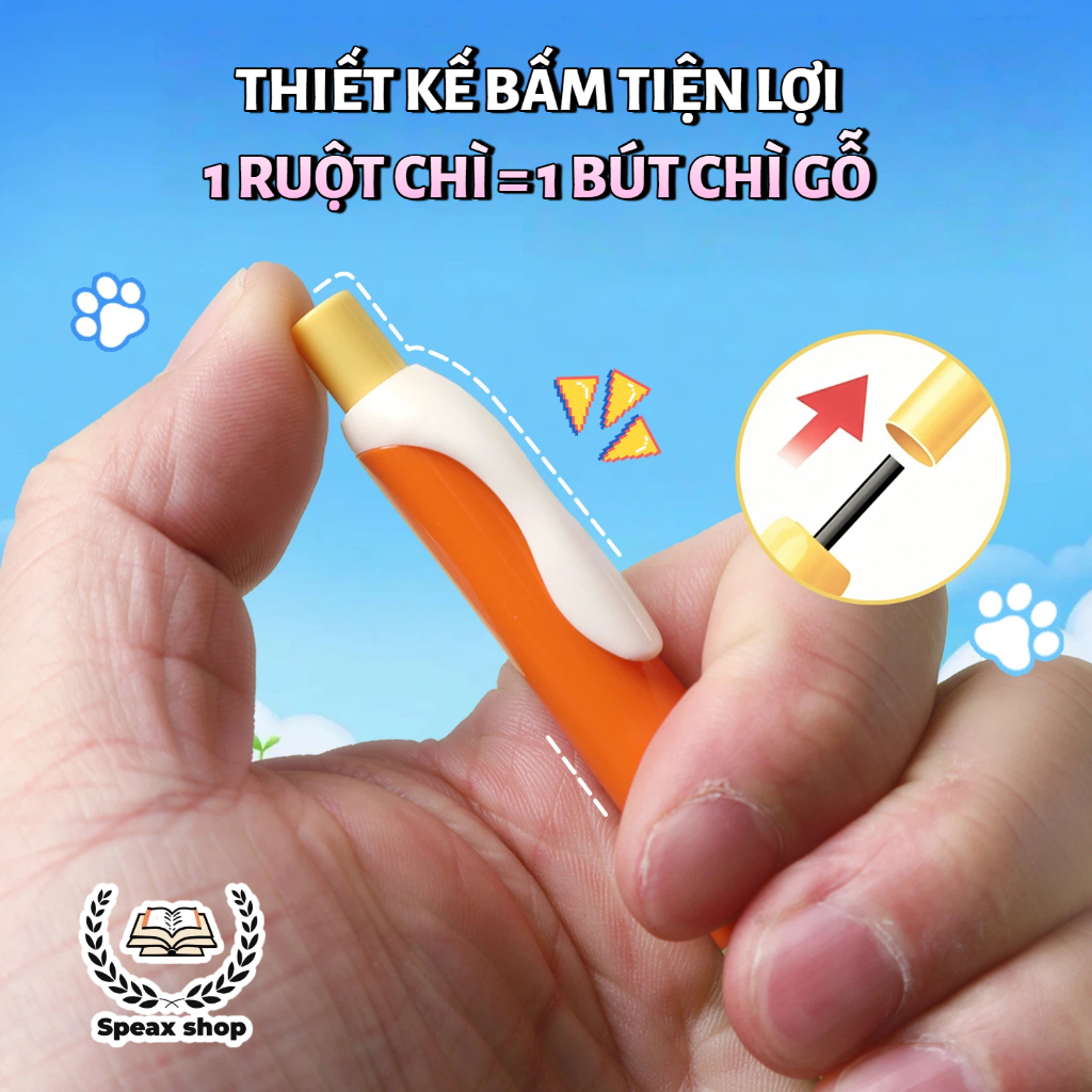 Bút chì định vị cá heo 2B 2.0mm – bút chì bấm cho học sinh tiểu học tập viết, chỉnh tư thế cầm 3 ngón, không đau mỏi tay