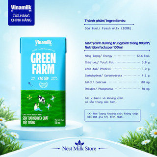 Sữa Tươi Nguyên Chất Tiệt Trùng Green Farm 100% không đường Hộp 110ml - Thùng 48 Hộp