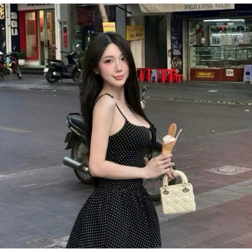 VÁY 2 DÂY CHẤM BI THẮT EO DÁNG XOÈ GỢI CẢM | OUTFIT ĐI BIỂN DẠO PHỐ | BY CHAMIE STORE - A7014