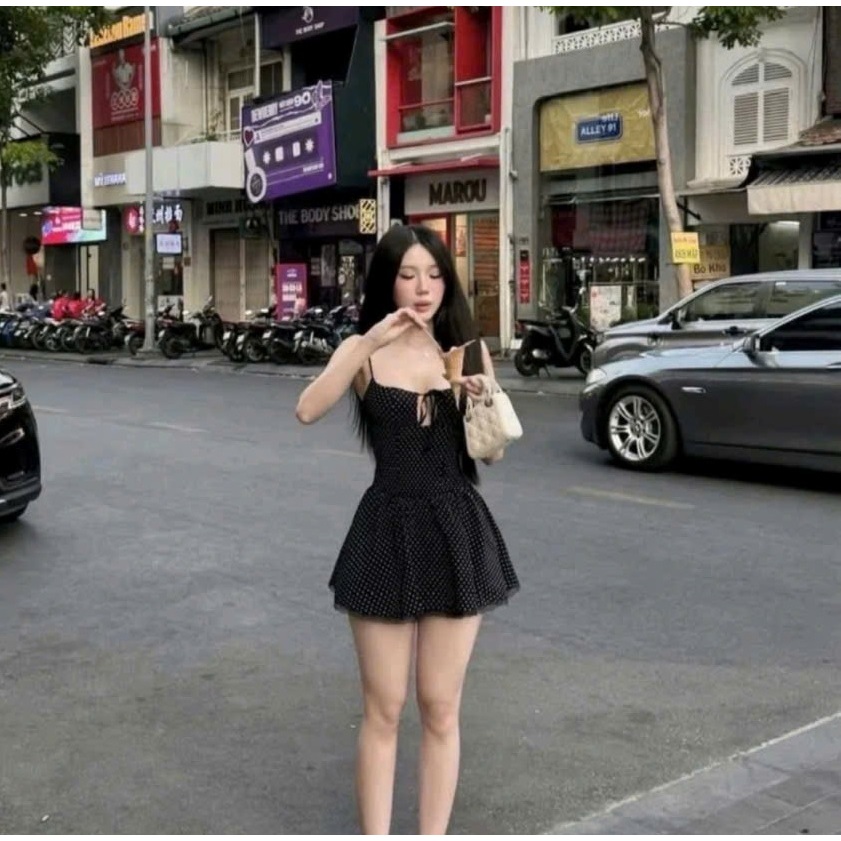 VÁY 2 DÂY CHẤM BI THẮT EO DÁNG XOÈ GỢI CẢM | OUTFIT ĐI BIỂN DẠO PHỐ | BY CHAMIE STORE - A7014
