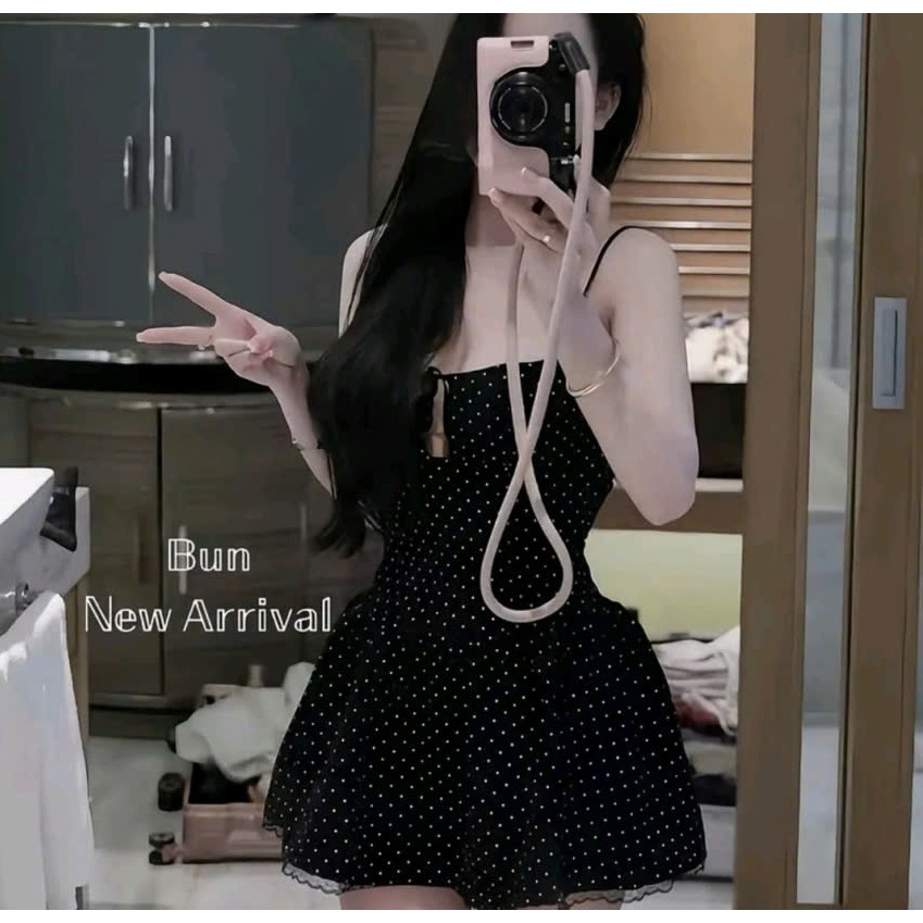 VÁY 2 DÂY CHẤM BI THẮT EO DÁNG XOÈ GỢI CẢM | OUTFIT ĐI BIỂN DẠO PHỐ | BY CHAMIE STORE - A7014