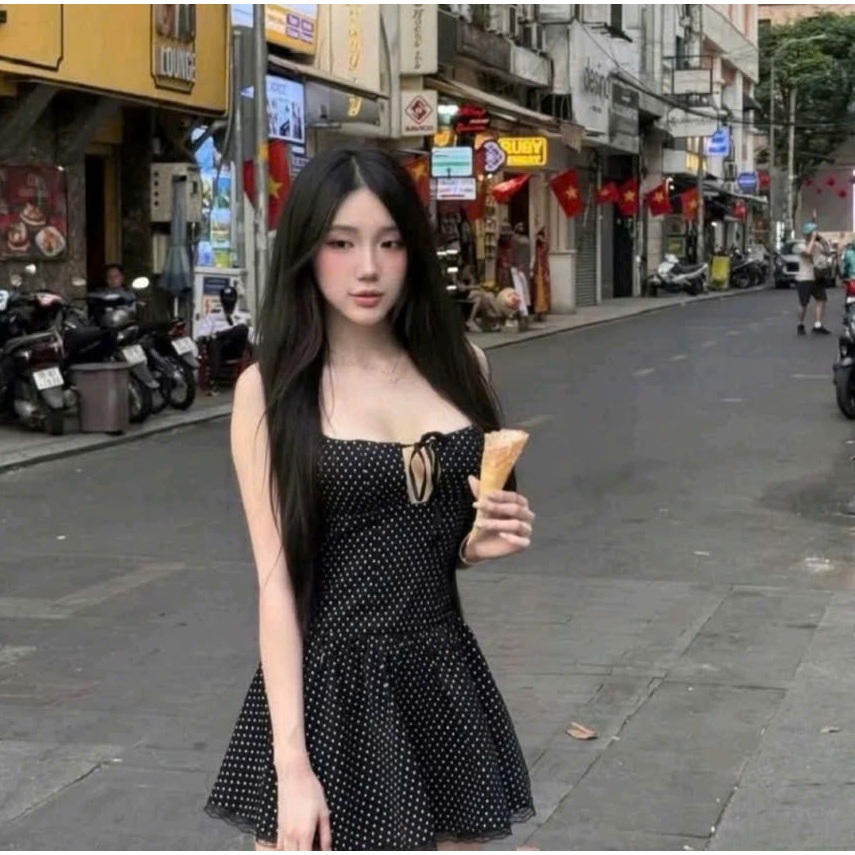 VÁY 2 DÂY CHẤM BI THẮT EO DÁNG XOÈ GỢI CẢM | OUTFIT ĐI BIỂN DẠO PHỐ | BY CHAMIE STORE - A7014