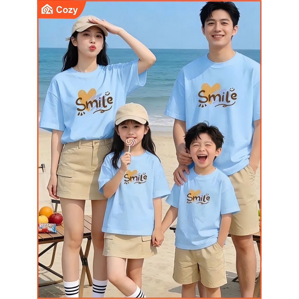 Áo Gia Đình 3/4/5 Người Mẫu Smile Nhiều Màu Phong Cách Sang Trọng Vải Thun Cotton Dày Mềm Mịn Đủ Size Cực Yêu