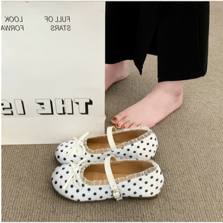 Giày Bệt Búp Bê Chấm Bi Viền Ren Đế Dẻo Chống Trơn Trượt Mã V165