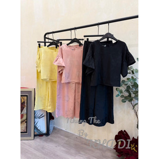 Sét áo lụa tầm vân hoa tay bèo + quần xuông