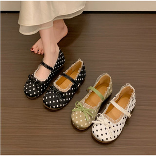 Giày Bệt Búp Bê Chấm Bi Viền Ren Đế Dẻo Chống Trơn Trượt Mã V165