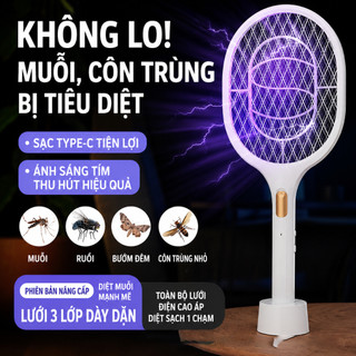 vợt điện bắt muỗi sạc type c có đèn tím, vợt muỗi cao cấp diệt ruồi muỗi côn trùng