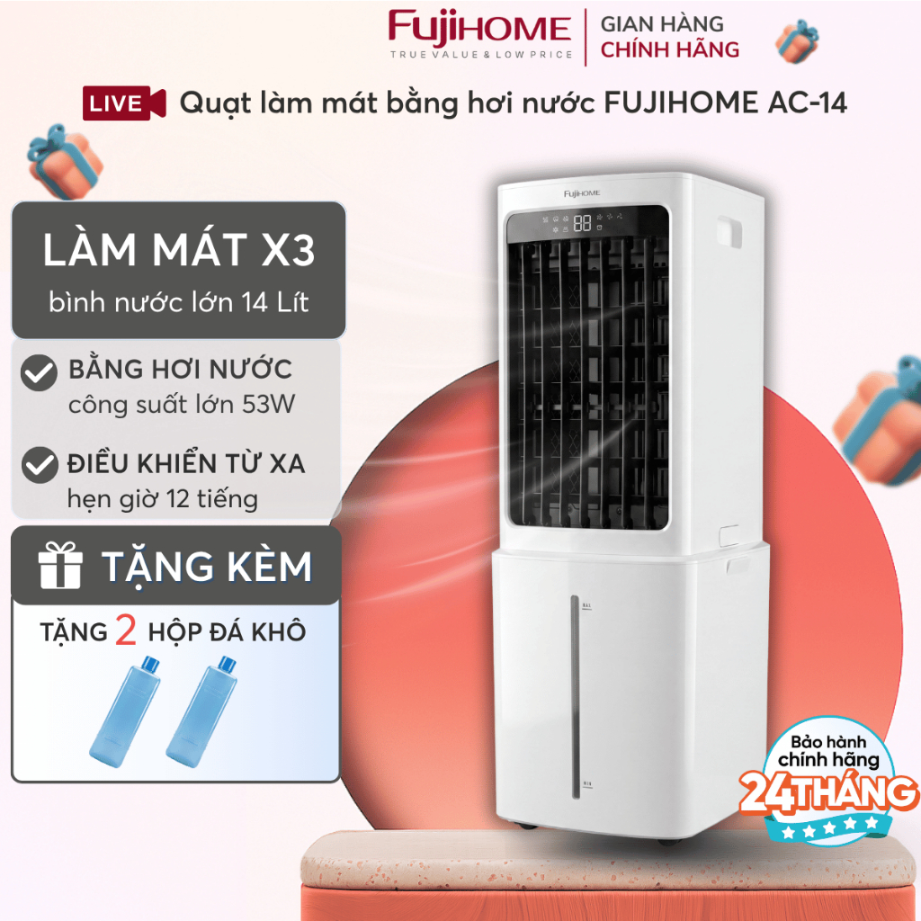 Quạt làm mát nhanh hơi nước Nhập Khẩu FUJIHOME AC-14, quạt điều hòa tiết kiệm điện làm lạnh
