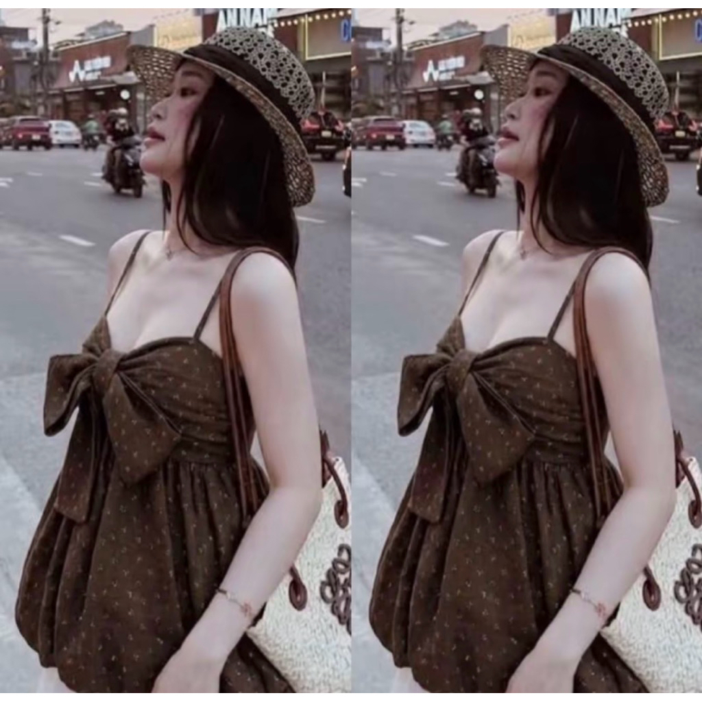 ÁO 2 DÂY ĐÍNH NƠ PHỒNG HOA NHÍ SIÊU XINH