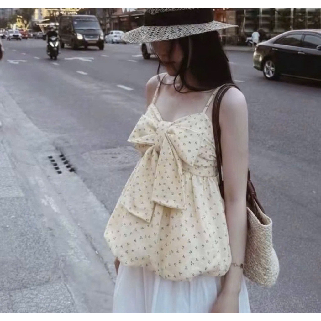 ÁO 2 DÂY ĐÍNH NƠ PHỒNG HOA NHÍ SIÊU XINH