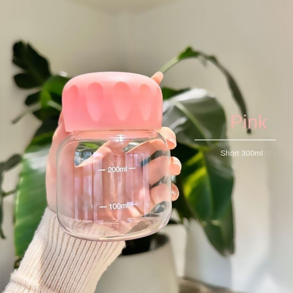 Bình Thủy Tinh Dáng Lùn ALOHOME 200ml Mini Chia Vạch, Bình Nước Có Nắp Nhỏ Gọn Tiện Dụng