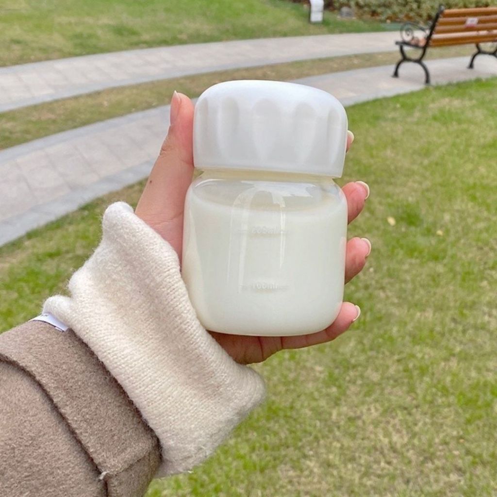 Bình Thủy Tinh Dáng Lùn ALOHOME 200ml Mini Chia Vạch, Bình Nước Có Nắp Nhỏ Gọn Tiện Dụng