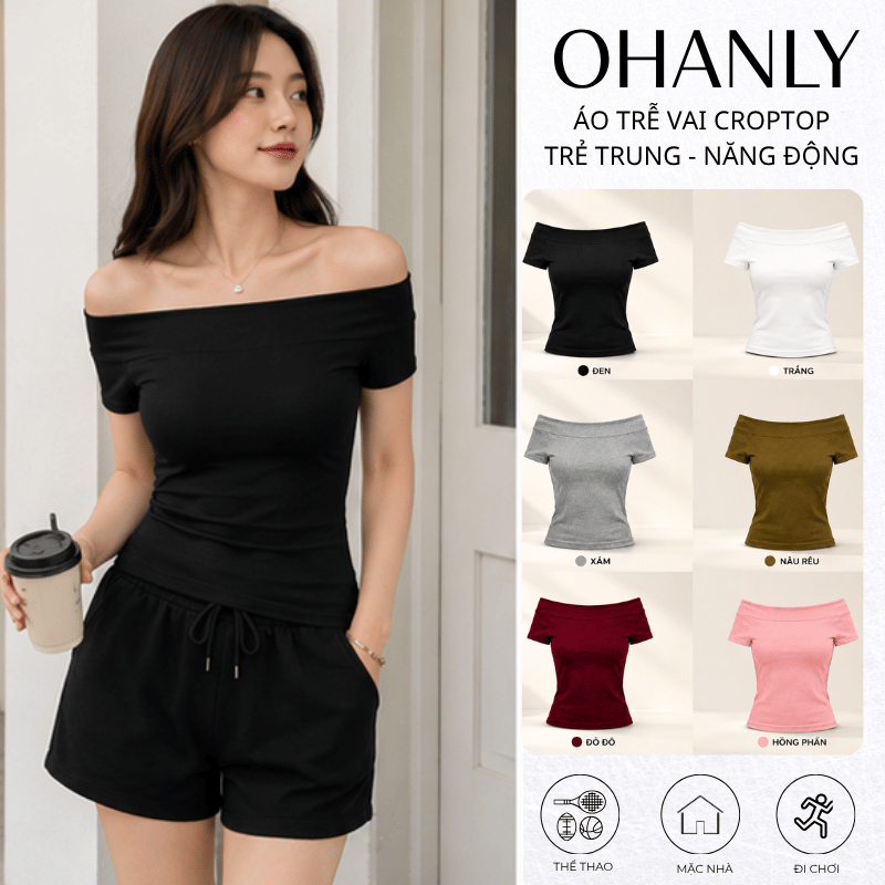 Áo Thun Nữ Trễ Vai OHANLY – Áo Croptop Ôm Body Tay Ngắn Chất Cotton Co Giãn Style Hàn Quốc