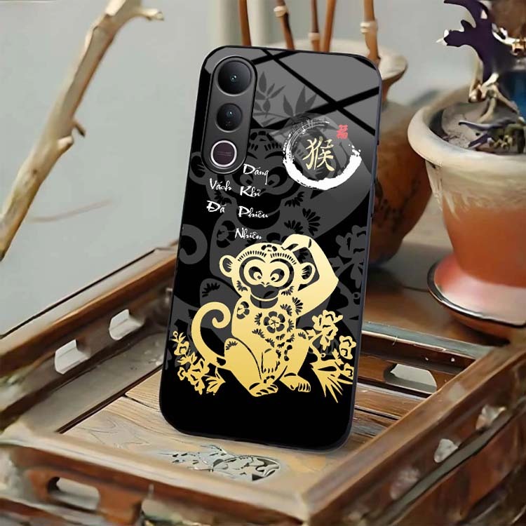 Ốp Lưng Cho VIVO V50 LITE Mặt Lưng Kính Cường Lực 12 Con Giáp Thư Pháp