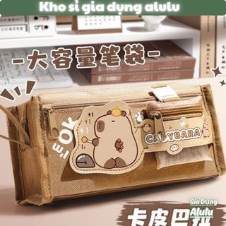 Túi Đựng Bút Hộp Bút Vải Canvas 3 Ngăn Sức Chứa Lớn 80 Bút, Hộp Bút Capybara Gấu Trúc Phi Hành Gia Cho Học Sinh