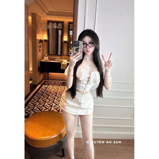 SET ÁO TRỄ VAI REN ĐAN DÂY MIX CHÂN VÁY HOT HIT