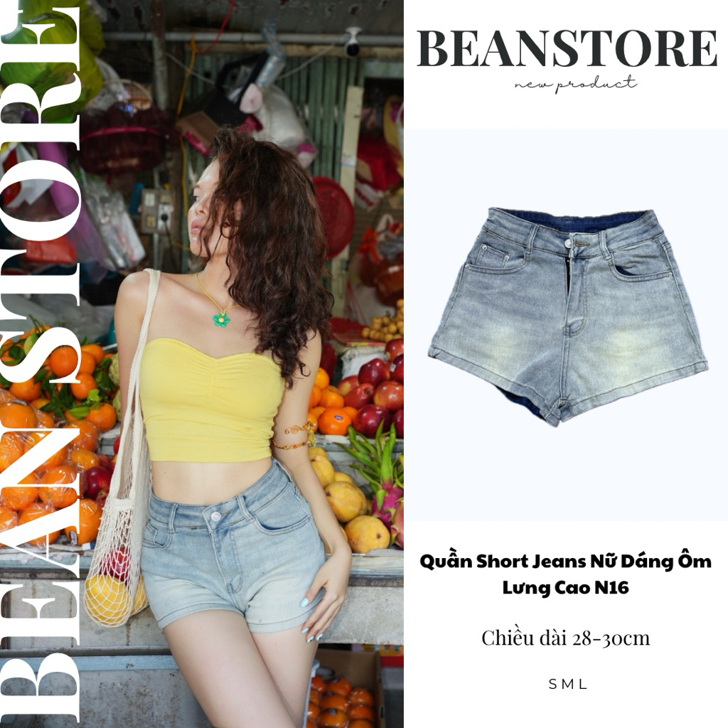 Quần Short Nữ Lưng Cao Dáng Ôm chất liệu Denim Co Giãn form Ngắn Quần Jeans Nữ dáng Ngắn Hach Dáng