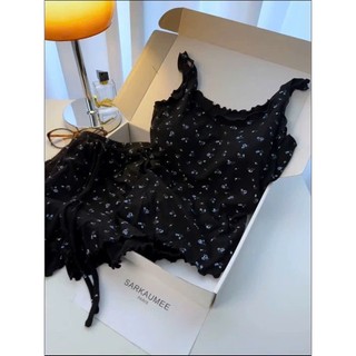 Bộ đồ ngủ nữ JOIE TRENDY thun mềm co giãn, Set ngủ sát nách quần đùi viền bèo lượn sóng phong cách Hàn Quốc