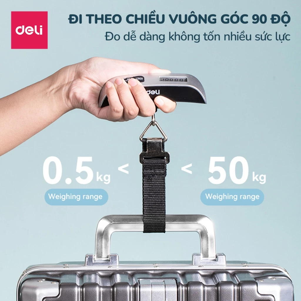Cân điện tử Deli cầm tay mini Chính Hãng Cân 50kg Cân Hành Lý Vali Gói Kiện Hàng Chính Xác
