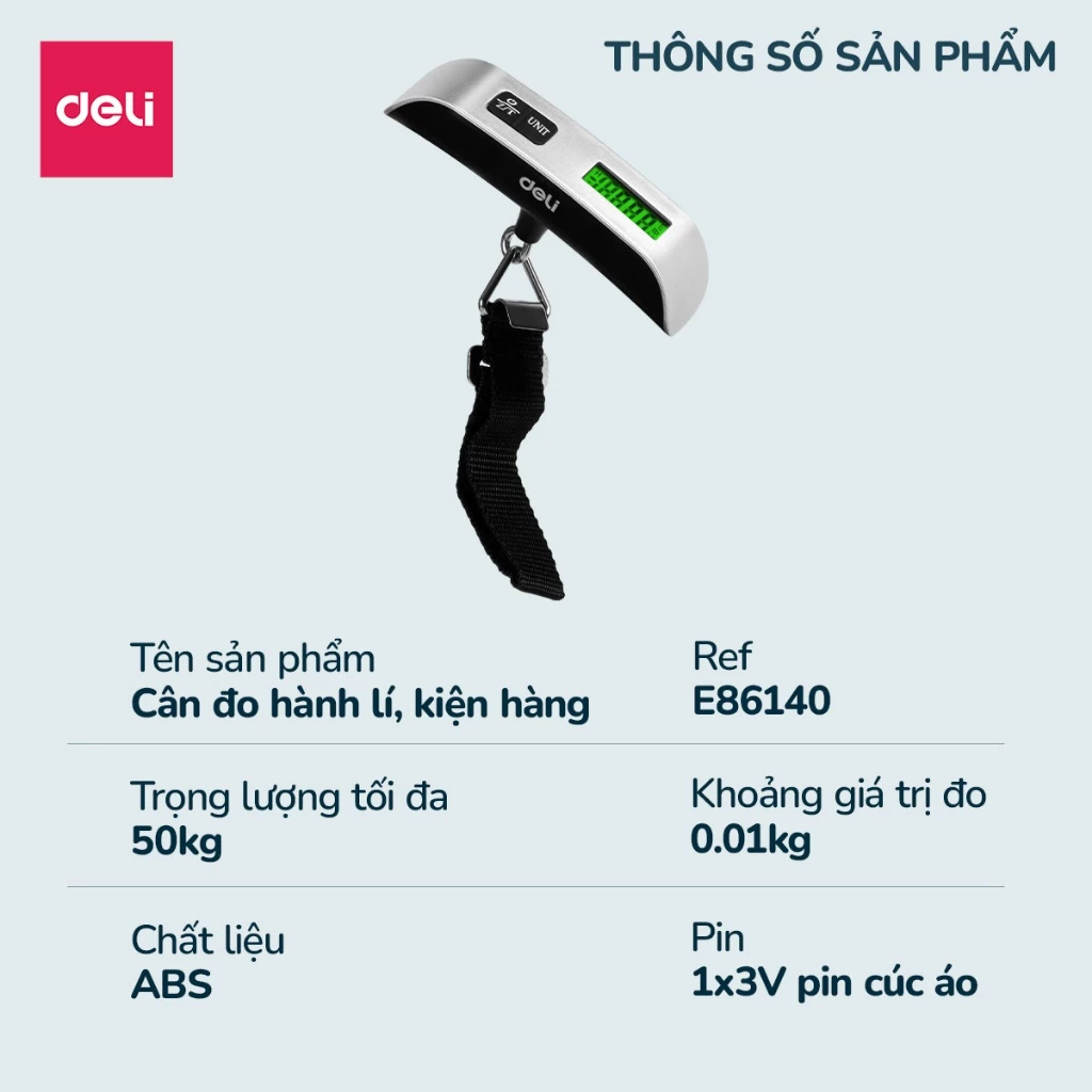 Cân điện tử Deli cầm tay mini Chính Hãng Cân 50kg Cân Hành Lý Vali Gói Kiện Hàng Chính Xác