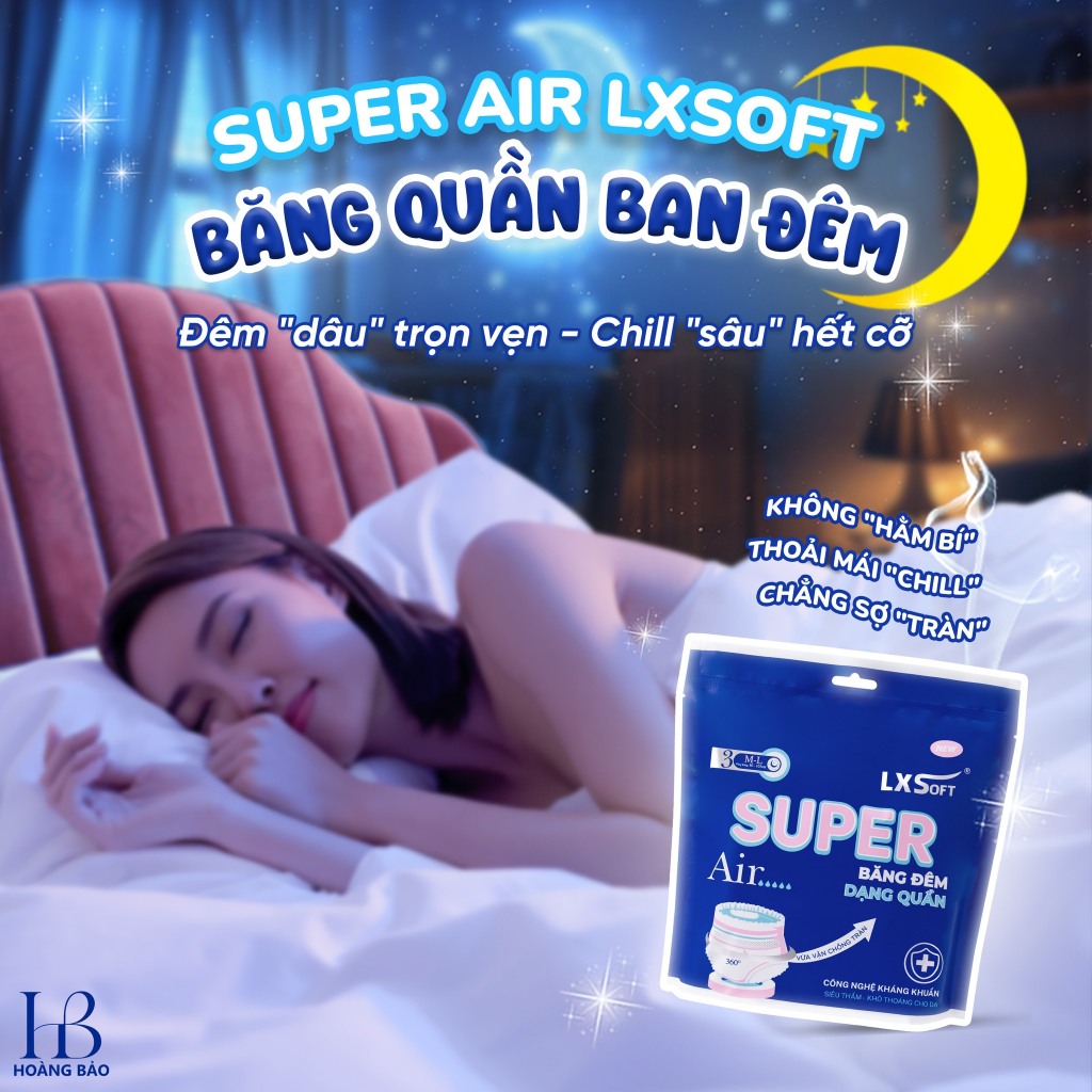 Băng vệ sinh Quần Ban đêm Lxsoft Super Air Siêu mỏng, mềm mại, bạc hà dịu nhẹ, chống tràn hiệu quả