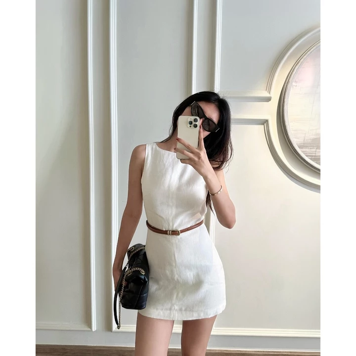 Đầm linen dáng chữ A, Váy sát nách linen, Váy linen form A dáng ngắn