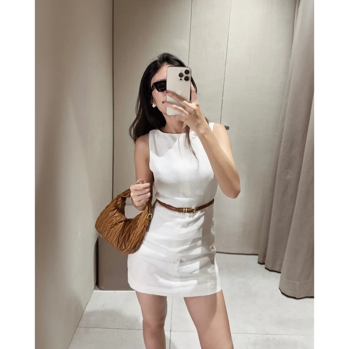 Đầm linen dáng chữ A, Váy sát nách linen, Váy linen form A dáng ngắn