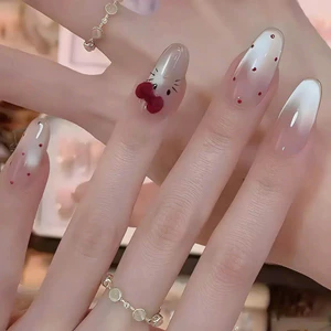 Nailbox [Mã N50] Hello Kitty Mắt Mèo Nơ Nhung From Oval Ngắn - Thiết Kế Độc Đáo Cho Móng Tay