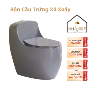 Bồn cầu trứng trắng, đen,xám xả xoáy siêu sạch, Bệt trứng xả xoáy cao cấp men Aqua - Nano siêu trắng - Diệt khuẩn