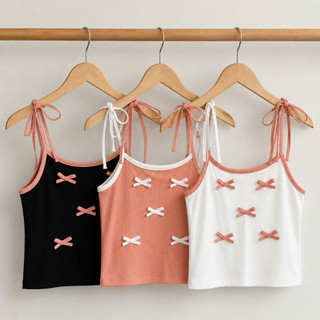 Áo hai dây bigsize nữ gắn nơ điệu đà nhấn viền màu dễ thương vải thun gân co giãn tốt G157