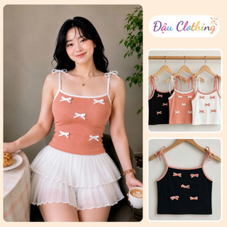 Áo hai dây bigsize nữ gắn nơ điệu đà nhấn viền màu dễ thương vải thun gân co giãn tốt G157