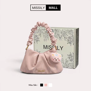 Túi Xách Nữ MISSILY Quai Rúm sz 24cm kèm charm gấu (ms179)