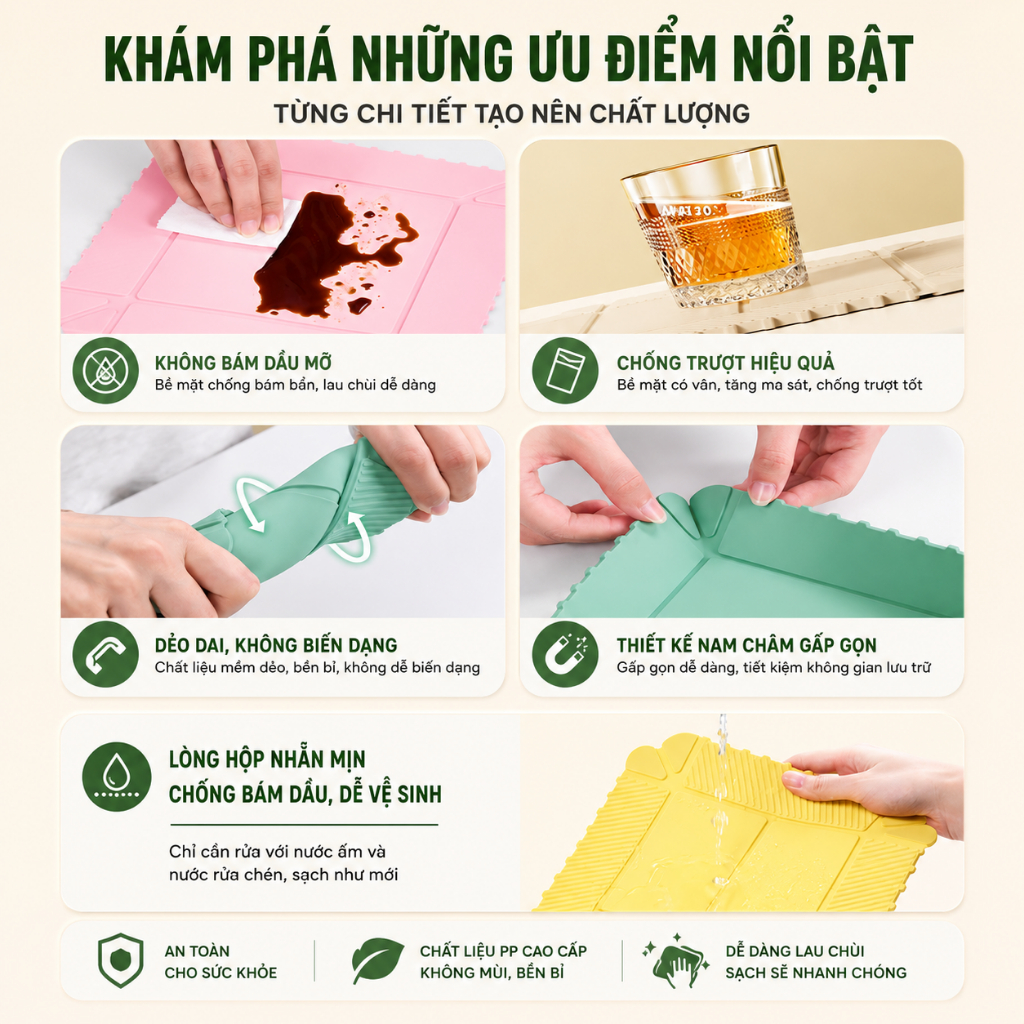 COMBO 3 thảm silicon từ tính LAZO có thể gấp gọn đa năng, thảm lót nồi cách nhiệt và đa năng
