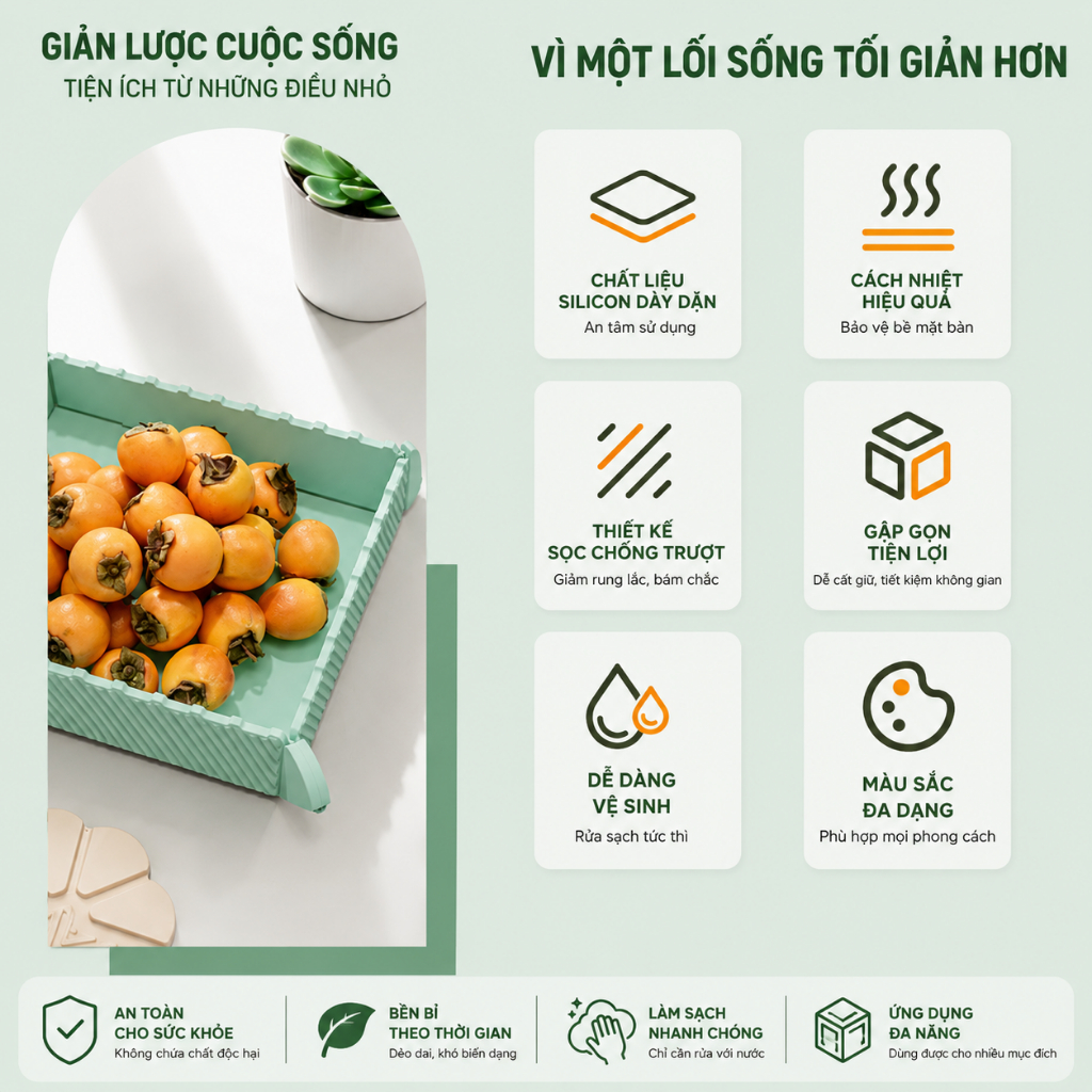COMBO 3 thảm silicon từ tính LAZO có thể gấp gọn đa năng, thảm lót nồi cách nhiệt và đa năng