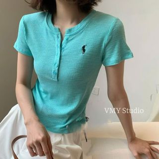 VMY Studio - Áo len tăm mỏng tay ngắn cổ tròn thêu ngựa xinh xắn, áo thun cổ tròn tay ngắn thêu họa tiết trẻ trung nữ