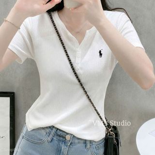 VMY Studio - Áo len tăm mỏng tay ngắn cổ tròn thêu ngựa xinh xắn, áo thun cổ tròn tay ngắn thêu họa tiết trẻ trung nữ