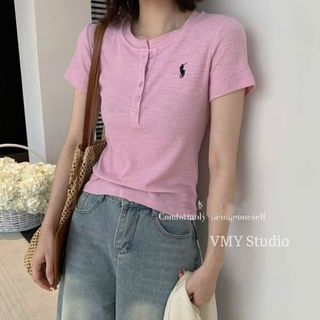 VMY Studio - Áo len tăm mỏng tay ngắn cổ tròn thêu ngựa xinh xắn, áo thun cổ tròn tay ngắn thêu họa tiết trẻ trung nữ